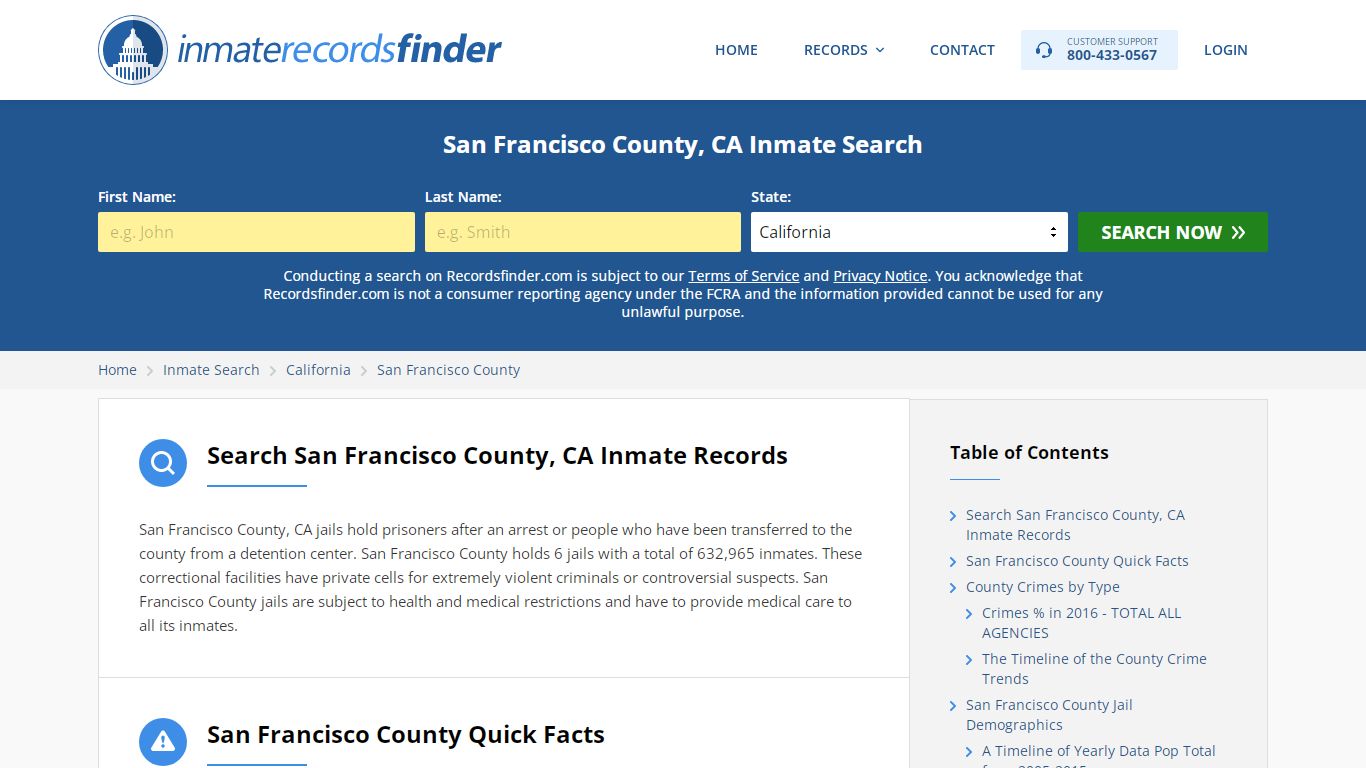 San Francisco County, CA Inmate Search - RecordsFinder