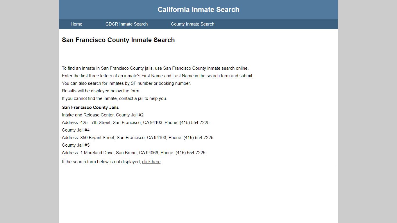 San Francisco County Inmate Search