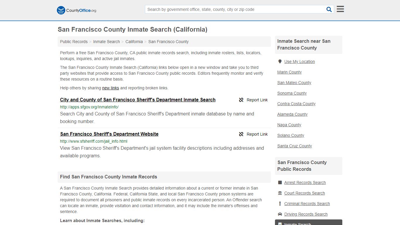 San Francisco County Inmate Search (California) - County Office