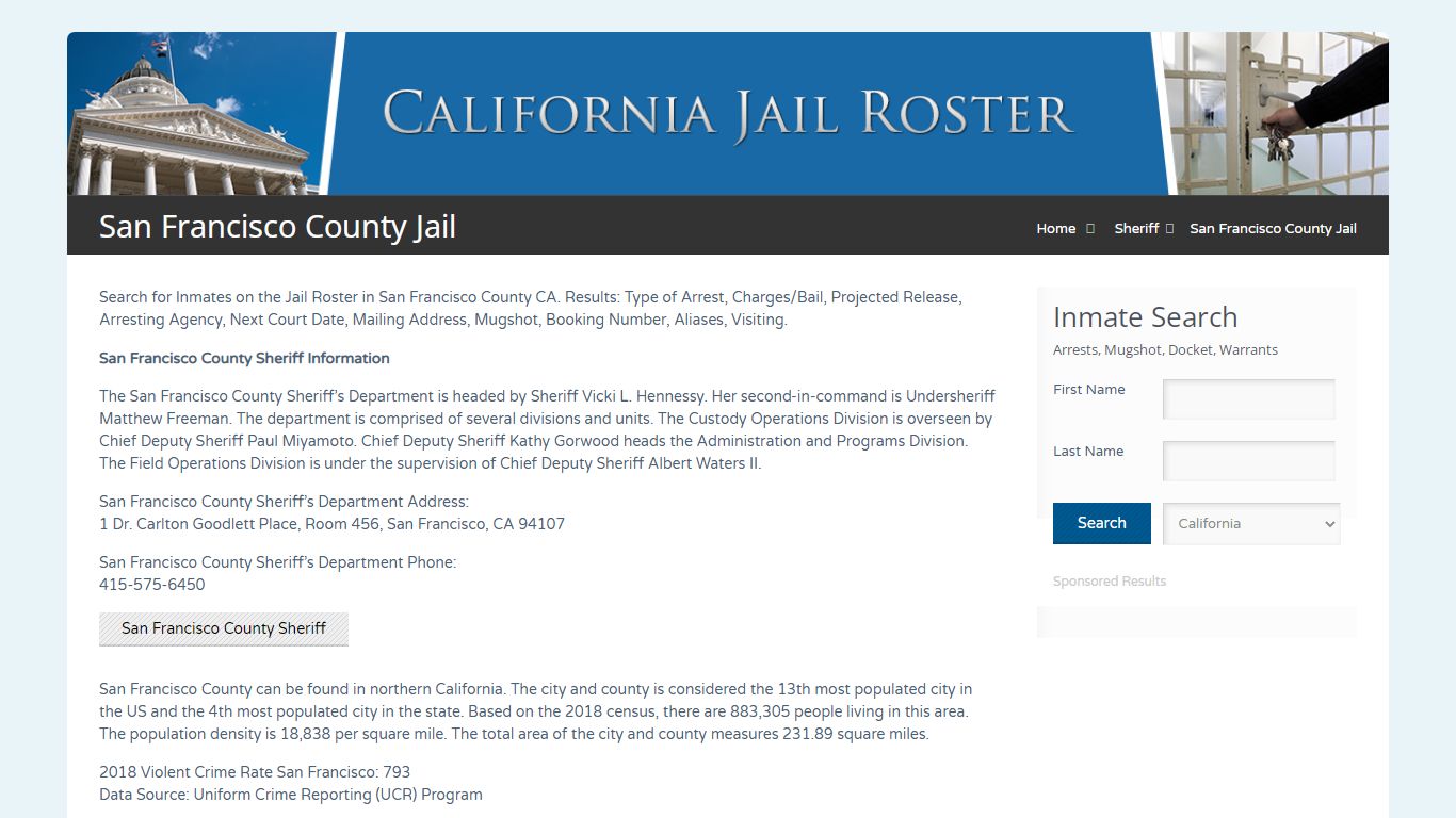 San Francisco County Jail | Jail Roster Search