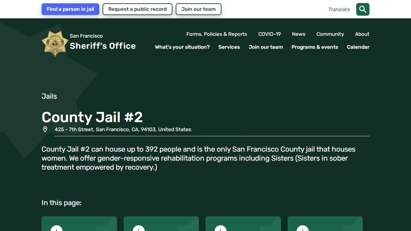 County Jail #2 | San Francisco Sheriff's Department